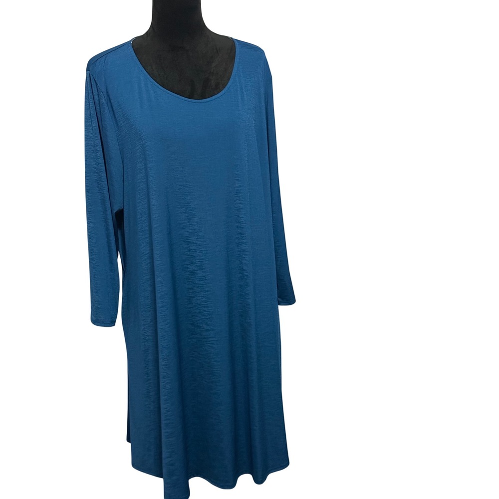 Honeyme Curvy Stretch Jersey Knit Teal Blue Long‎ Sleeve ALine Midi Dress Sz XXL